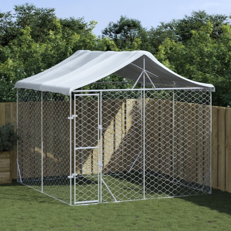 vidaXL Outdoor-Hundezwinger mit Dach Silbern 3x3x2,5m Verzinkter Stahl vidaXL Outdoor-Hundezwinger mit Dach Silbern 3x3x2,5m Verzinkter Stahl