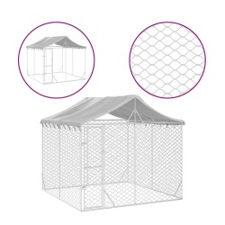 vidaXL Outdoor-Hundezwinger mit Dach Silbern 3x3x2,5m Verzinkter Stahl