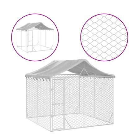 vidaXL Outdoor-Hundezwinger mit Dach Silbern 3x3x2,5m Verzinkter Stahl