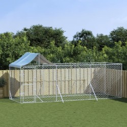vidaXL Outdoor-Hundezwinger mit Dach Silber 6x2x2,5 m Verzinkter Stahl
