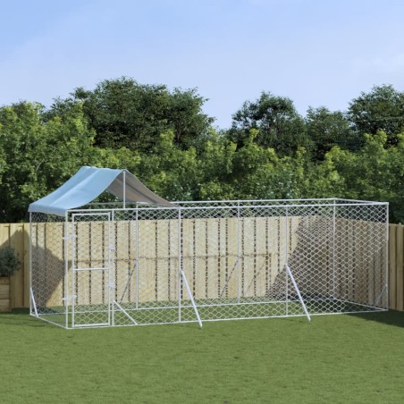 vidaXL Outdoor-Hundezwinger mit Dach Silber 6x2x2,5 m Verzinkter Stahl