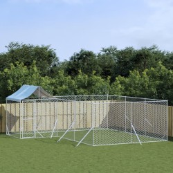 vidaXL Outdoor-Hundezwinger mit Dach Silbern 6x6x2,5m Verzinkter Stahl