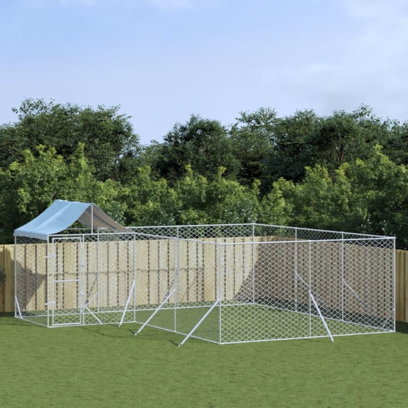 vidaXL Outdoor-Hundezwinger mit Dach Silbern 6x6x2,5m Verzinkter Stahl vidaXL Outdoor-Hundezwinger mit Dach Silbern 6x6x2,5m Verzinkter Stahl