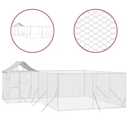 vidaXL Outdoor-Hundezwinger mit Dach Silbern 6x6x2,5m Verzinkter Stahl