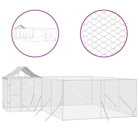 vidaXL Outdoor-Hundezwinger mit Dach Silbern 6x6x2,5m Verzinkter Stahl