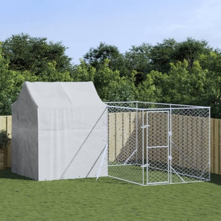 vidaXL Outdoor-Hundezwinger mit Dach Silbern 4x4x2,5m Verzinkter Stahl