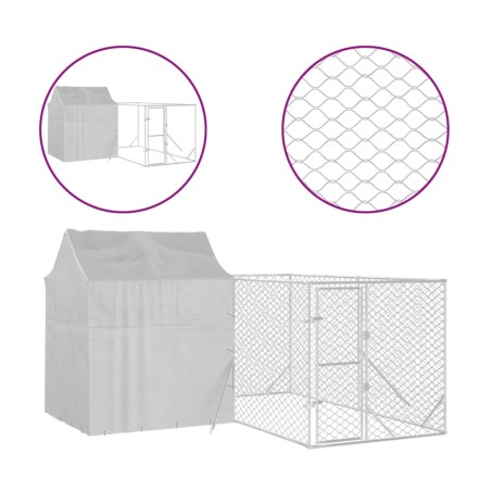 vidaXL Outdoor-Hundezwinger mit Dach Silbern 4x4x2,5m Verzinkter Stahl