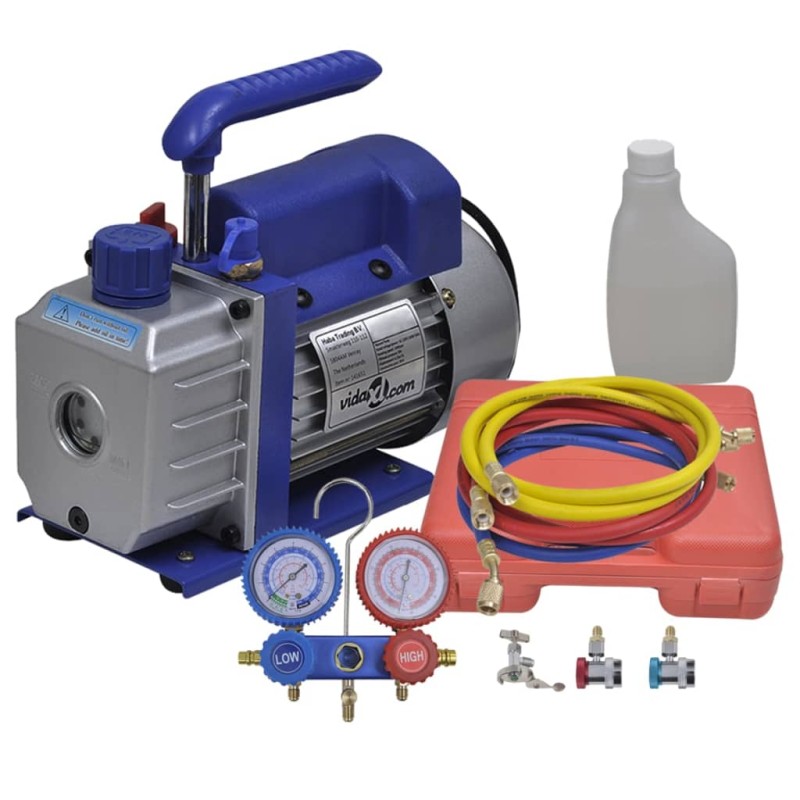 vidaXL Vakuumpumpe Einstufig mit 2-Wege-Verteiler-Manometer Set vidaXL Vakuumpumpe Einstufig mit 2-Wege-Verteiler-Manometer Set