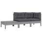 3-tlg. Garten-Lounge-Set mit Kissen Grau Kiefer Massivholz 3-tlg. Garten-Lounge-Set mit Kissen Grau Kiefer Massivholz