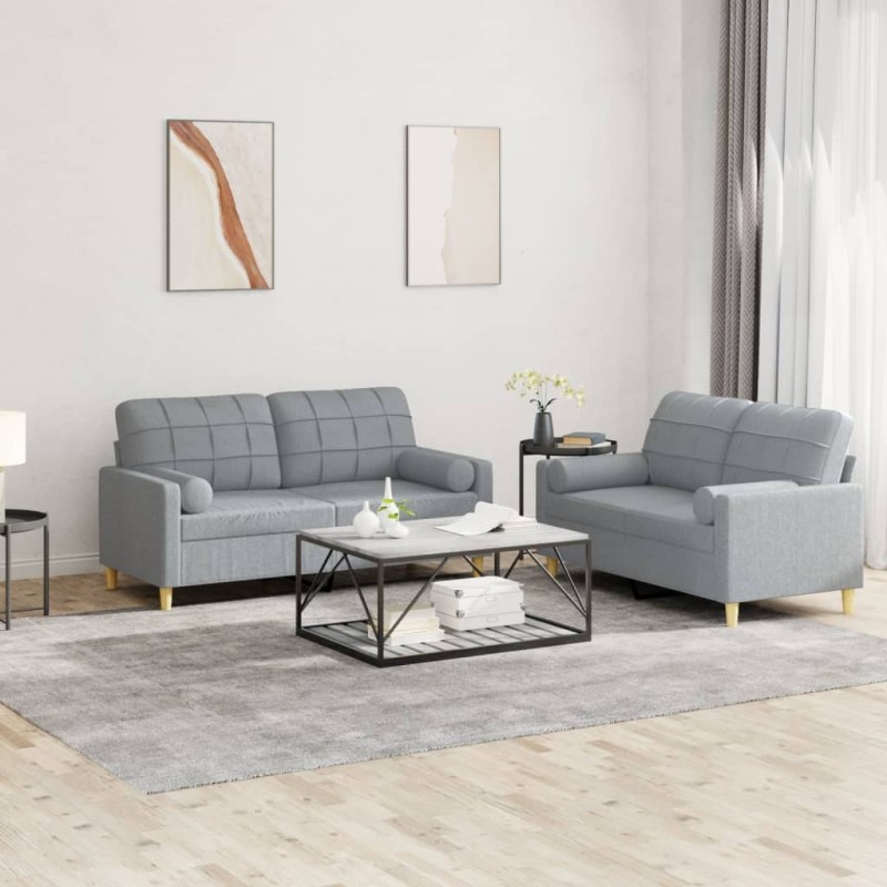 vidaXL 2-tlg. Sofagarnitur mit Kissen Hellgrau Stoff vidaXL 2-tlg. Sofagarnitur mit Kissen Hellgrau Stoff