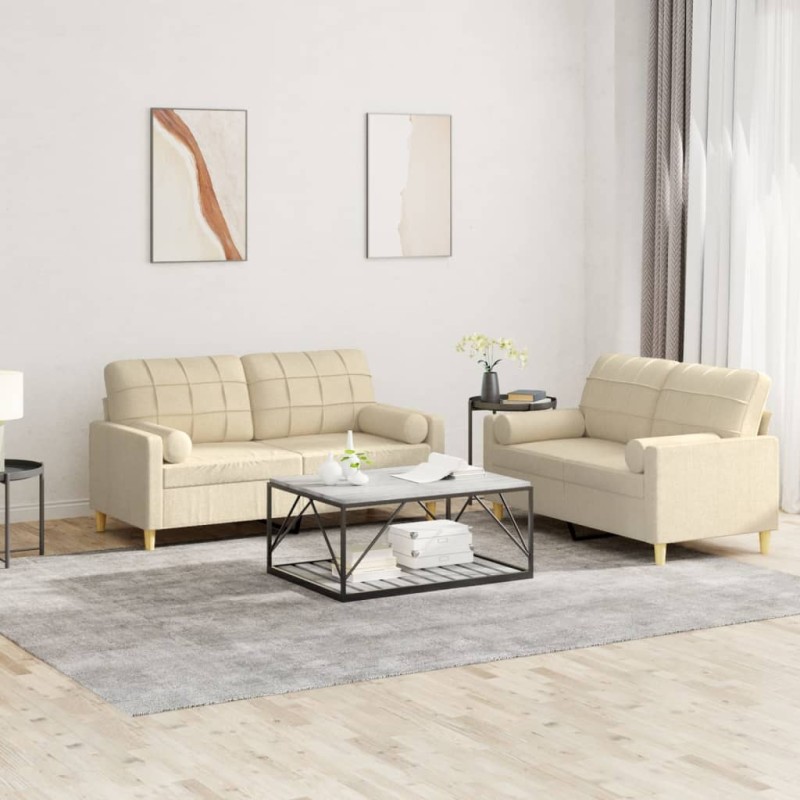 vidaXL 2-tlg. Sofagarnitur mit Kissen Creme Stoff vidaXL 2-tlg. Sofagarnitur mit Kissen Creme Stoff