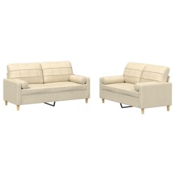 vidaXL 2-tlg. Sofagarnitur mit Kissen Creme Stoff