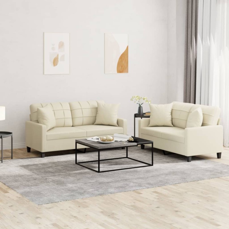 vidaXL 2-tlg. Sofagarnitur mit Kissen Creme Kunstleder vidaXL 2-tlg. Sofagarnitur mit Kissen Creme Kunstleder
