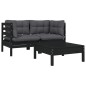 vidaXL 3-tlg. Garten-Lounge-Set mit Kissen Schwarz Kiefer Massivholz vidaXL 3-tlg. Garten-Lounge-Set mit Kissen Schwarz Kiefer Massivholz