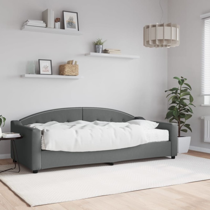 vidaXL Tagesbett mit Matratze Dunkelgrau 90x200 cm Stoff vidaXL Tagesbett mit Matratze Dunkelgrau 90x200 cm Stoff