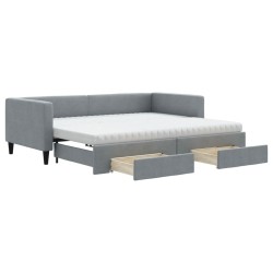 vidaXL Tagesbett Ausziehbar mit Schubladen Hellgrau 90x200 cm Stoff