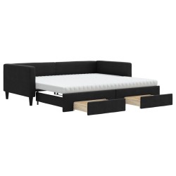 vidaXL Tagesbett Ausziehbar mit Schubladen Schwarz 100x200 cm Stoff