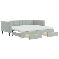 vidaXL Tagesbett Ausziehbar mit Schubladen Hellgrau 90x200 cm Samt