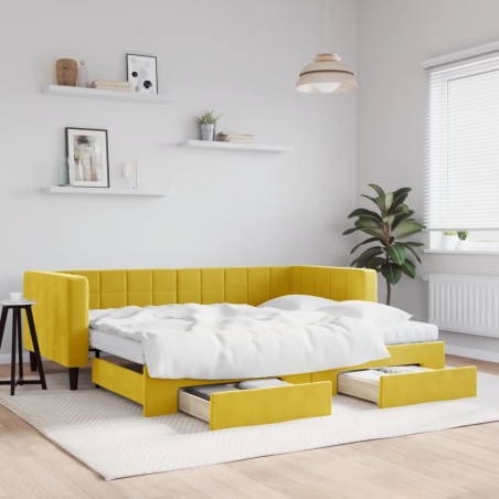 vidaXL Tagesbett Ausziehbar mit Schubladen Gelb 90x200 cm Samt