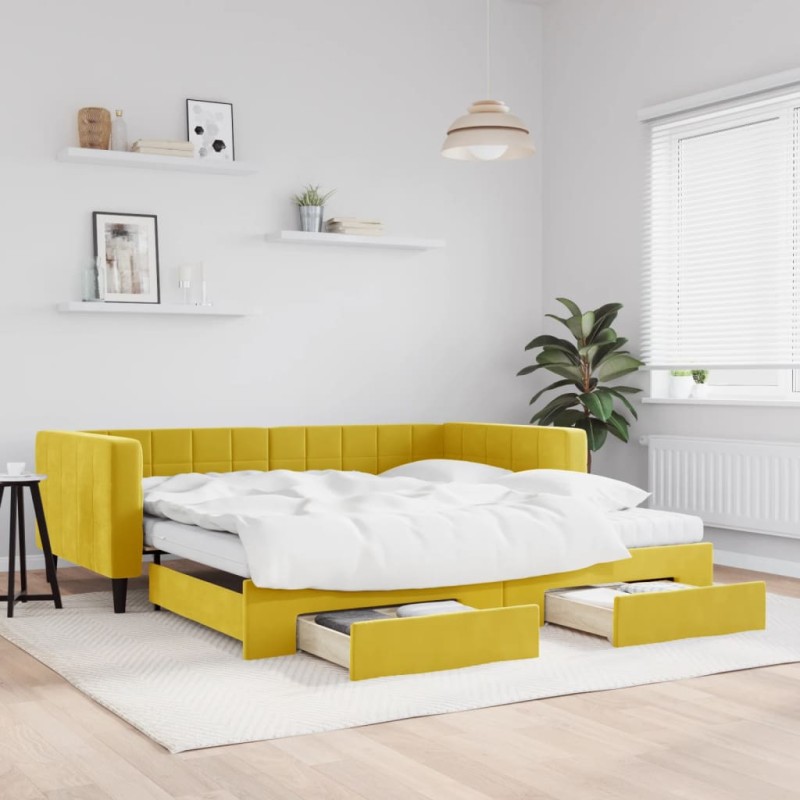 vidaXL Tagesbett Ausziehbar mit Schubladen Gelb 100x200 cm Samt vidaXL Tagesbett Ausziehbar mit Schubladen Gelb 100x200 cm Samt