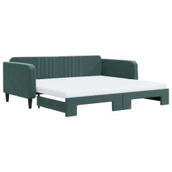 vidaXL Tagesbett Ausziehbar mit Matratzen Dunkelgrün 100x200 cm Samt