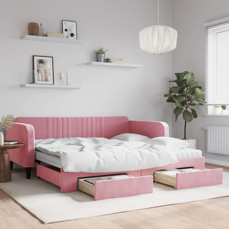 vidaXL Tagesbett Ausziehbar mit Schubladen Rosa 100x200 cm Samt vidaXL Tagesbett Ausziehbar mit Schubladen Rosa 100x200 cm Samt