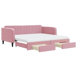 vidaXL Tagesbett Ausziehbar mit Schubladen Rosa 100x200 cm Samt