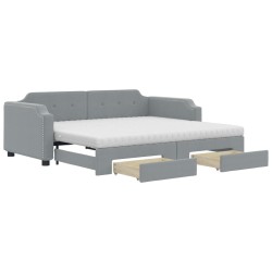 vidaXL Tagesbett Ausziehbar mit Schubladen Hellgrau 90x200 cm Stoff