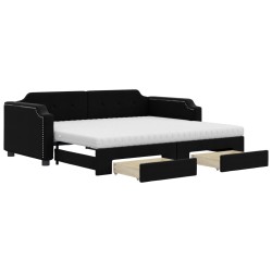 vidaXL Tagesbett Ausziehbar mit Schubladen Schwarz 100x200 cm Stoff