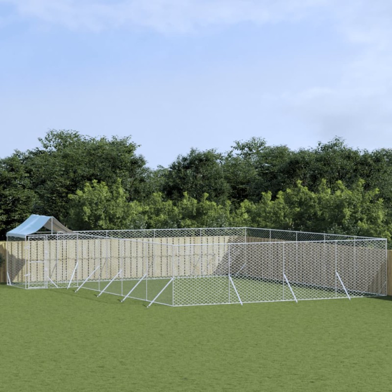 vidaXL Outdoor-Hundezwinger mit Dach Silbern 10x8x2,5 m Stahl Verzinkt vidaXL Outdoor-Hundezwinger mit Dach Silbern 10x8x2,5 m Stahl Verzinkt