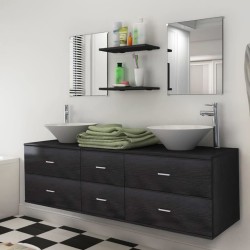 vidaXL 9-tlg. Badmöbel-Set mit Waschbecken und Wasserhahn Schwarz