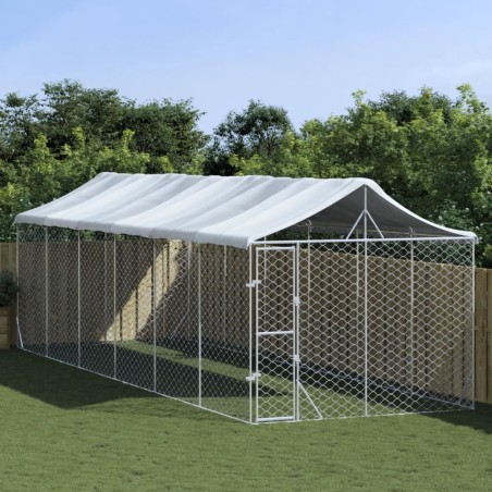vidaXL Outdoor-Hundezwinger mit Dach Silbern 3x9x2,5m Verzinkter Stahl