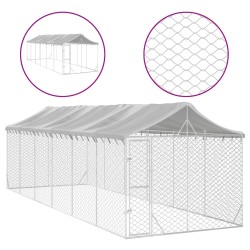 vidaXL Outdoor-Hundezwinger mit Dach Silbern 3x9x2,5m Verzinkter Stahl