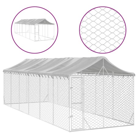vidaXL Outdoor-Hundezwinger mit Dach Silbern 3x9x2,5m Verzinkter Stahl