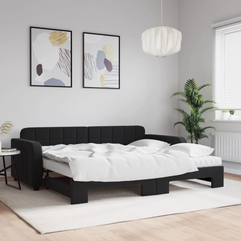 vidaXL Tagesbett Ausziehbar mit Matratzen Schwarz 90x200 cm Samt vidaXL Tagesbett Ausziehbar mit Matratzen Schwarz 90x200 cm Samt