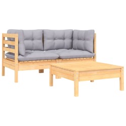 vidaXL 3-tlg. Garten-Lounge-Set mit Grauen Kissen Kiefer Massivholz