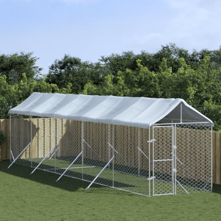 vidaXL Outdoor-Hundezwinger mit Dach Silbern 2x10x2,5 m Stahl Verzinkt