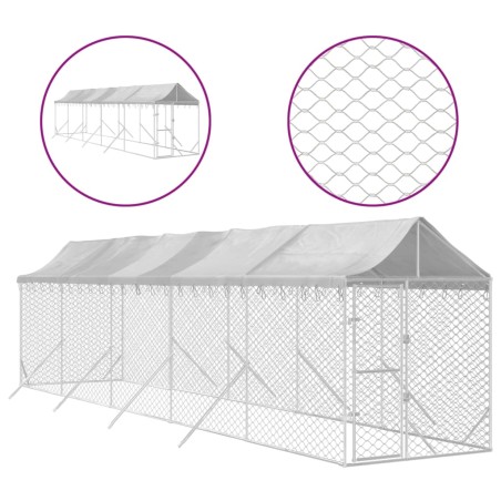 vidaXL Outdoor-Hundezwinger mit Dach Silbern 2x10x2,5 m Stahl Verzinkt