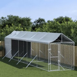 vidaXL Outdoor-Hundezwinger mit Dach Silbern 2x10x2,5 m Stahl Verzinkt