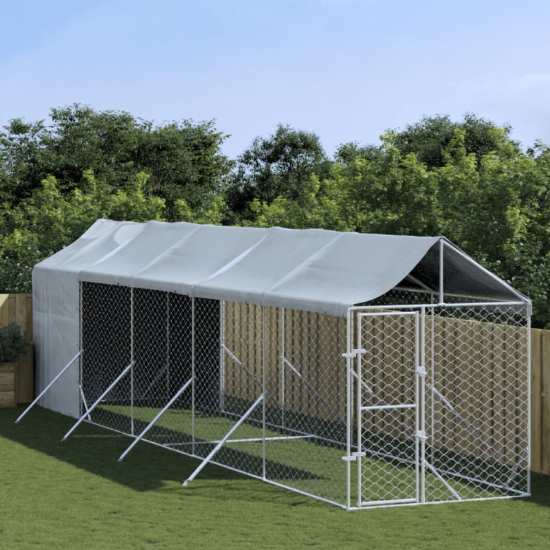 vidaXL Outdoor-Hundezwinger mit Dach Silbern 2x10x2,5 m Stahl Verzinkt vidaXL Outdoor-Hundezwinger mit Dach Silbern 2x10x2,5 m Stahl Verzinkt