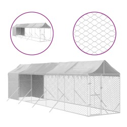 vidaXL Outdoor-Hundezwinger mit Dach Silbern 2x10x2,5 m Stahl Verzinkt