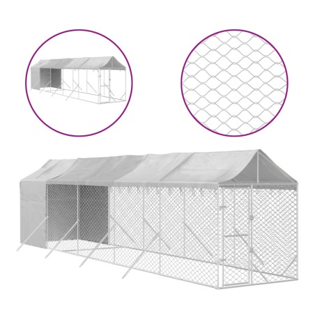 vidaXL Outdoor-Hundezwinger mit Dach Silbern 2x10x2,5 m Stahl Verzinkt