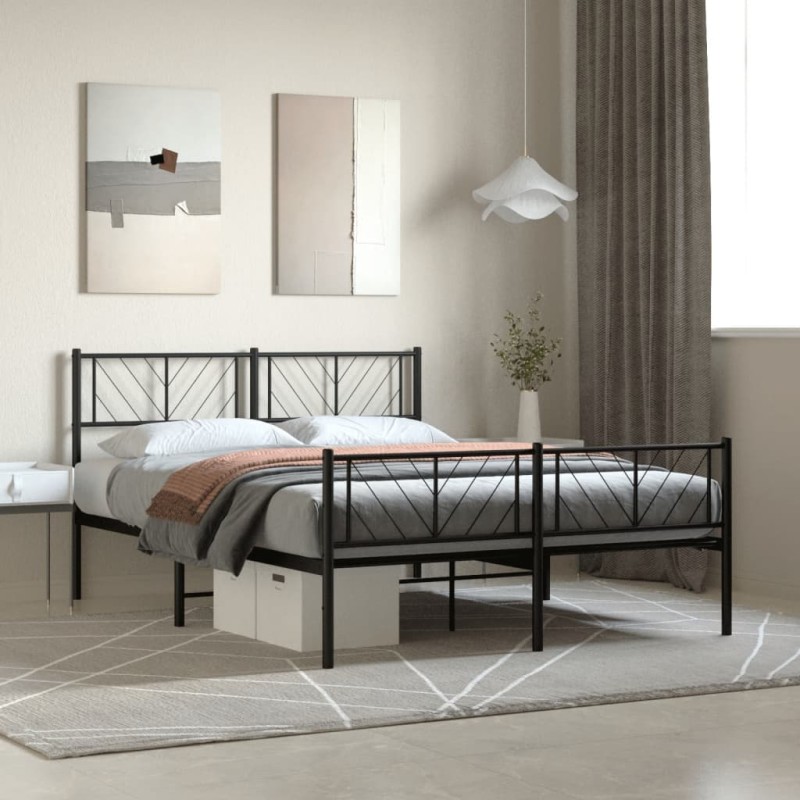 vidaXL Bettgestell mit Kopf- und Fußteil Metall Schwarz 150x200 cm vidaXL Bettgestell mit Kopf- und Fußteil Metall Schwarz 150x200 cm