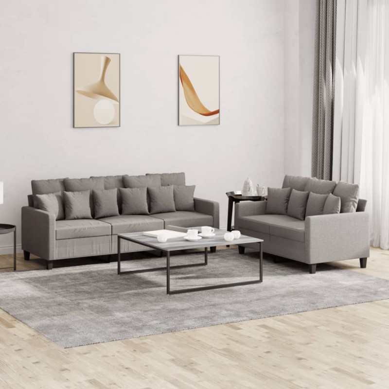 vidaXL 2-tlg. Sofagarnitur mit Kissen Taupe Stoff vidaXL 2-tlg. Sofagarnitur mit Kissen Taupe Stoff