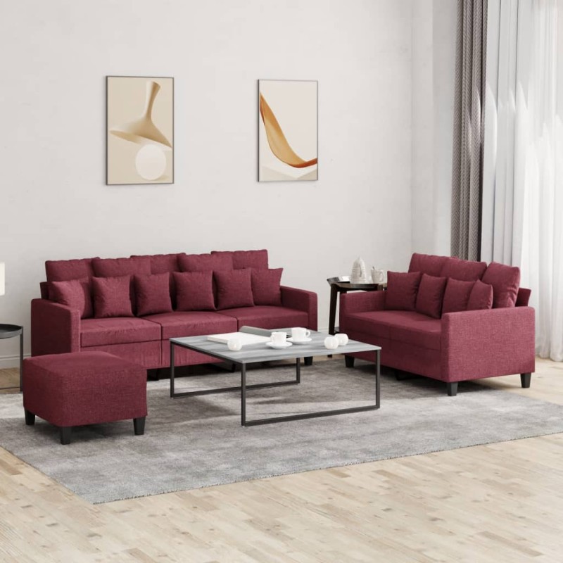 vidaXL 3-tlg. Sofagarnitur mit Kissen Weinrot Stoff vidaXL 3-tlg. Sofagarnitur mit Kissen Weinrot Stoff