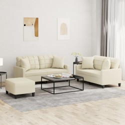 vidaXL 3-tlg. Sofagarnitur mit Kissen Creme Kunstleder