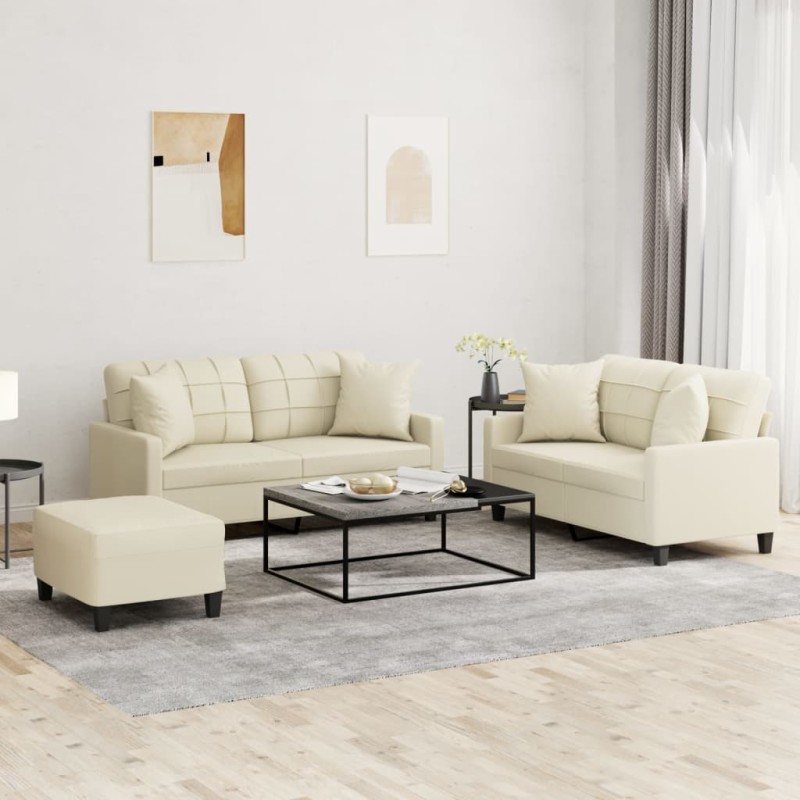 vidaXL 3-tlg. Sofagarnitur mit Kissen Creme Kunstleder vidaXL 3-tlg. Sofagarnitur mit Kissen Creme Kunstleder