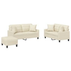 vidaXL 3-tlg. Sofagarnitur mit Kissen Creme Kunstleder