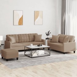 vidaXL 3-tlg. Sofagarnitur mit Kissen Cappuccino-Braun Kunstleder