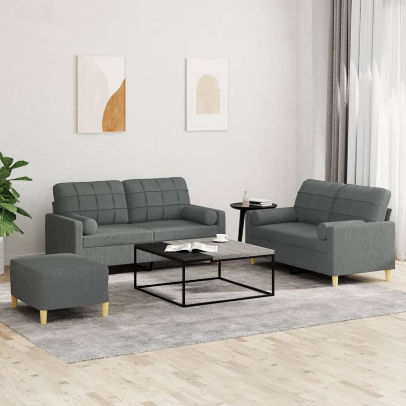 vidaXL 3-tlg. Sofagarnitur mit Kissen Dunkelgrau Stoff vidaXL 3-tlg. Sofagarnitur mit Kissen Dunkelgrau Stoff